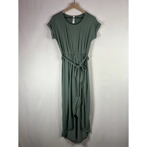 Vanilla Bay Dress Women Size Small Sage Green‎ Wrap Tie Waist Short Sleeve Midi